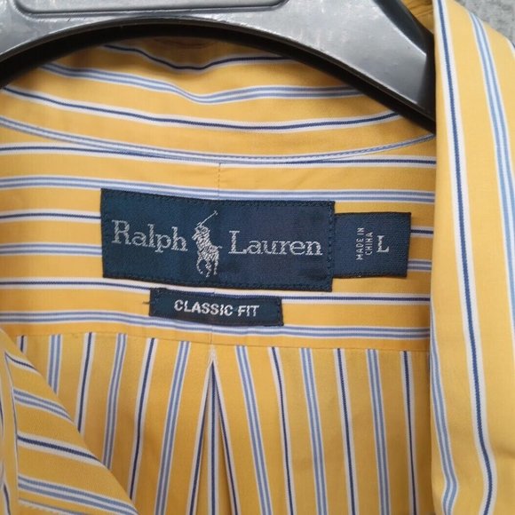 Polo Ralph Lauren‎ Shirt Mens Large Yellow Blue Multitrack Stripes Button Down - Picture 5 of 9